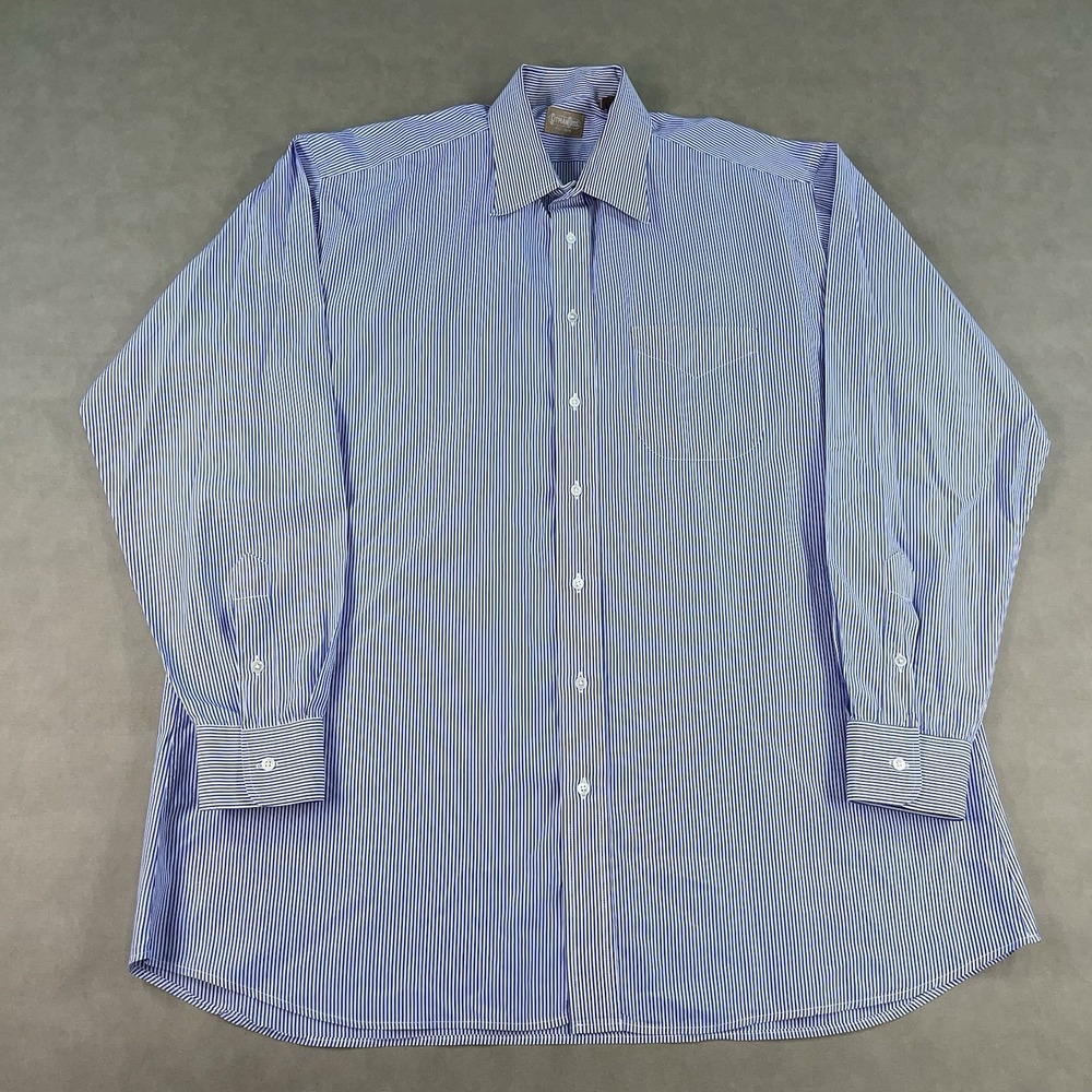 Gitman Bros Dress Shirt Mens 17.5-36 Blue Stripe Button Down Long Sleeve